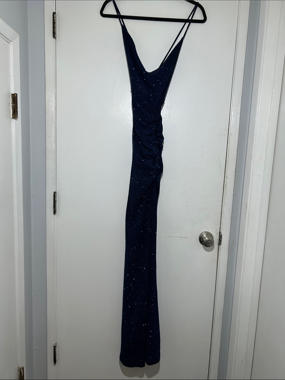 Windsor Navy Sparkle Cowl Neck Ruched Slip Maxi Dress Homecoming Dance Party